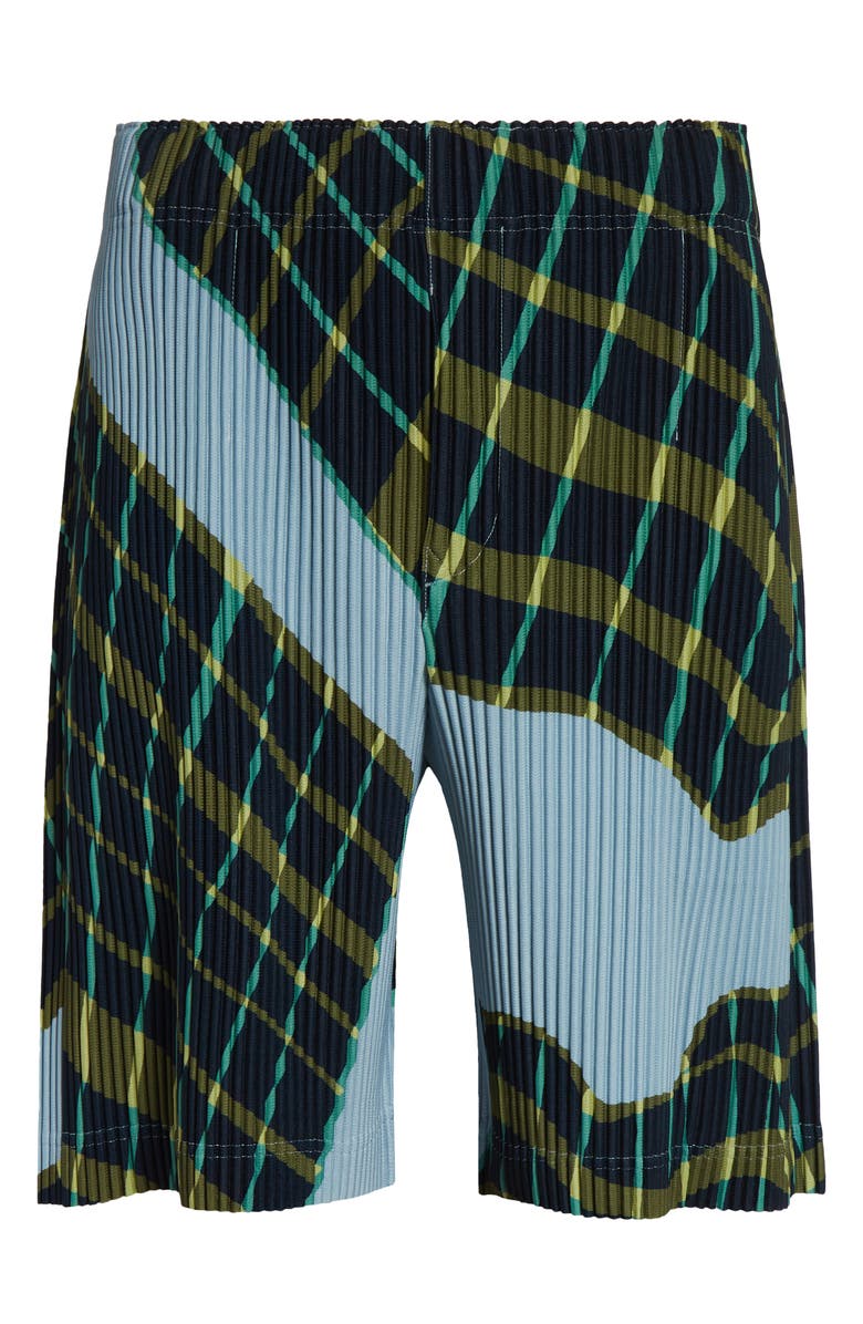 Homme Plissé Issey Miyake Windswept Plaid Pleated Shorts, Alternate, color, Blue Gray