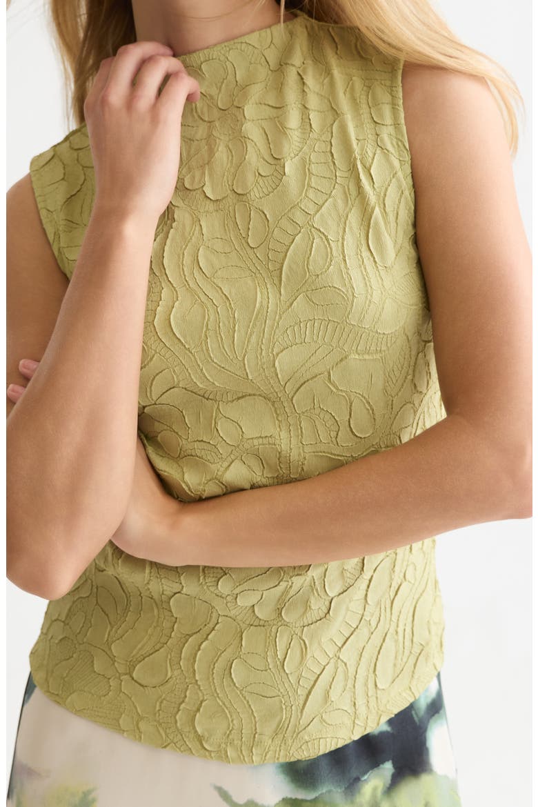 Floral Jacquard Sleeveless Funnel Neck Top, Alternate, color, BEECHNUT