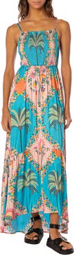 Maaji Isadora Arabian Palm Smocked Cover-Up Maxi Dress