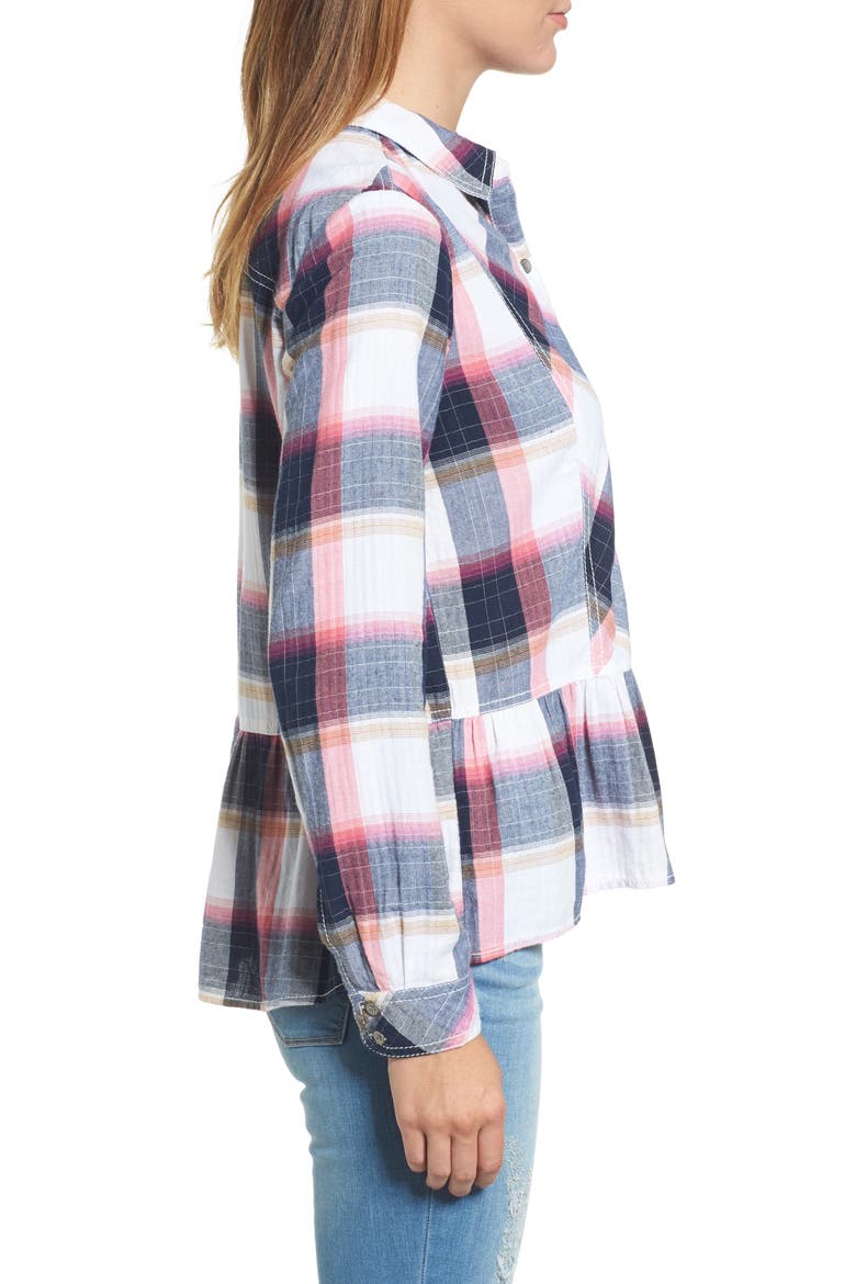 Peplum Plaid Shirt, Alternate, color, NAVY- ROSE PLAID