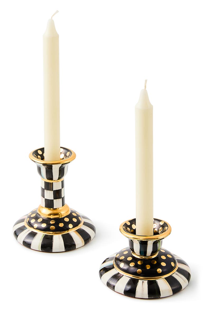 Courtly Check Small Ceramic Candleholder, Alternate, color, BLACK/ WHITE