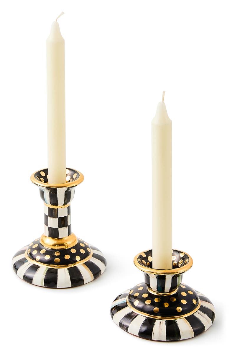 MACKENZIE CHILDS Courtly Check Small Ceramic Candleholder, Alternate, color, Black/ White
