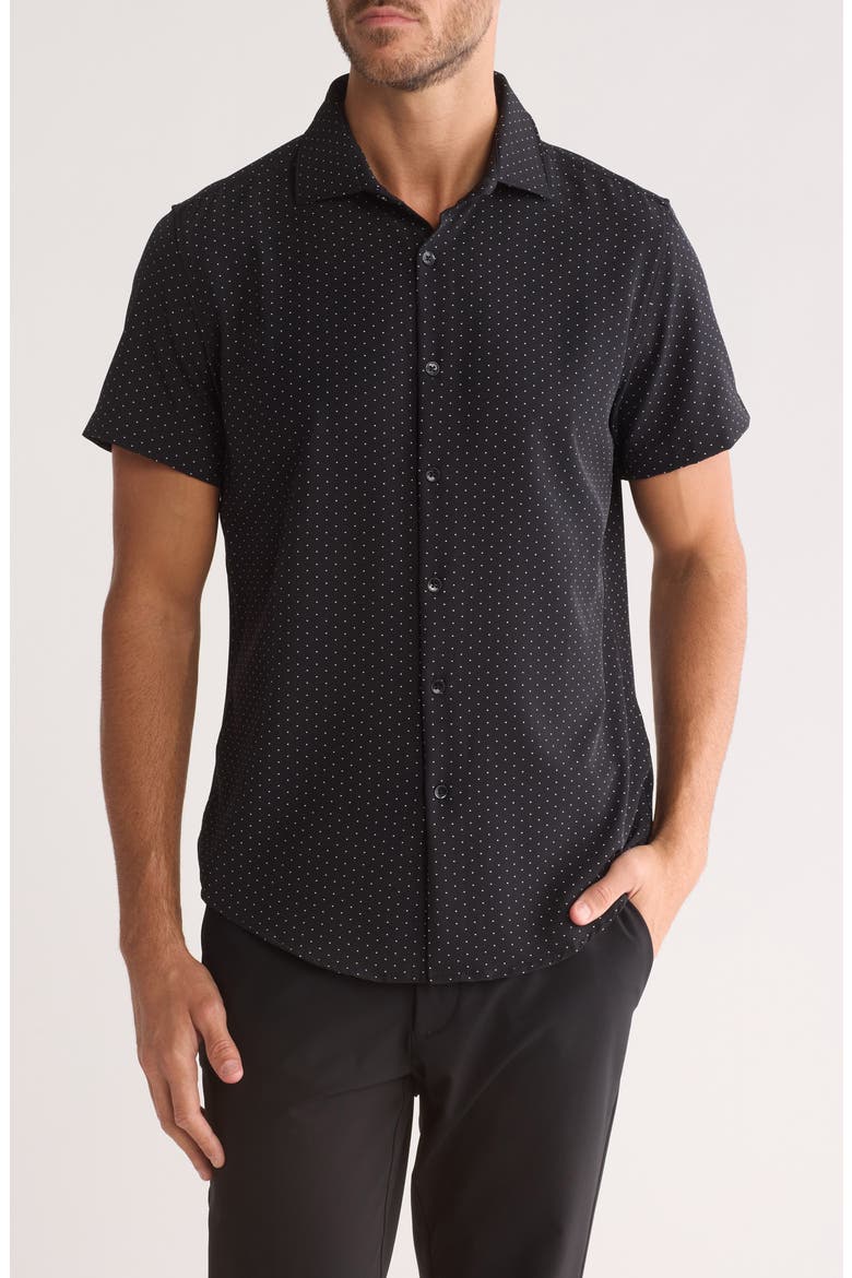White Dots Tech Short Sleeve Button-Up Shirt, Main, color, BLACK