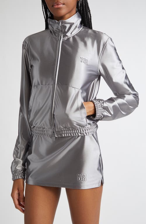 Alexander Wang Shrunken Metallic Faille Jacket In Gray