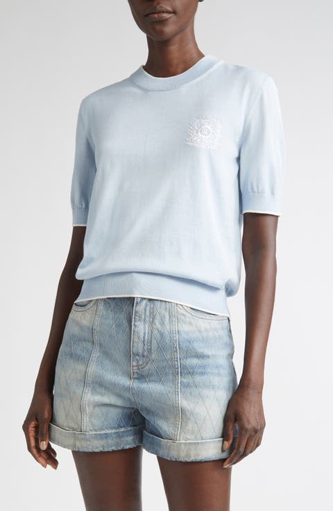 Embroidered Logo Tipped Silk & Cotton Sweater