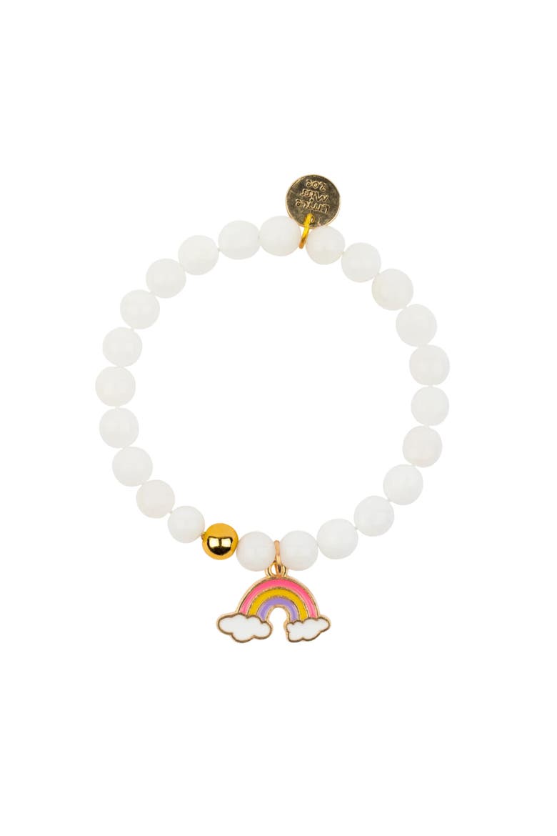 Rainbow Gemstone and Delicate Gold Bracelet Set, Alternate, color, White