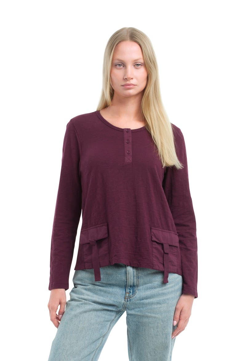 U-Neck Button Placket Tee, Main, color, Dark Fig