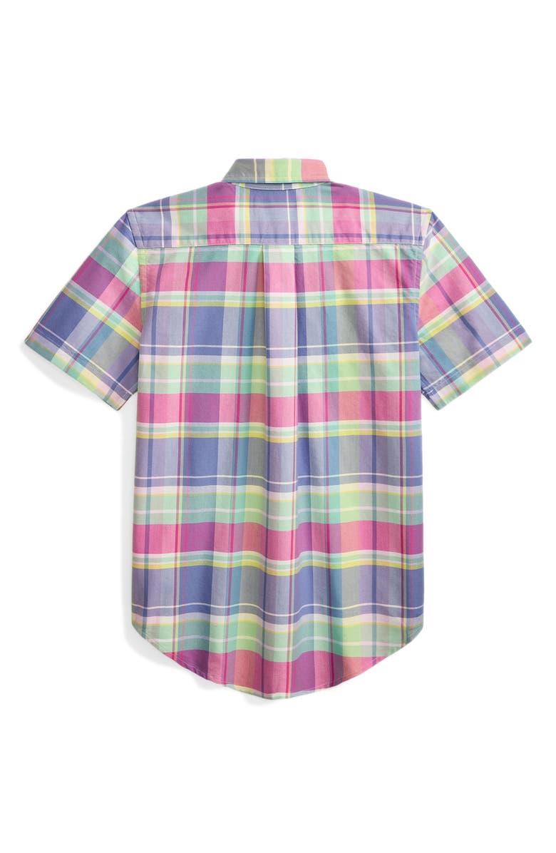Polo Ralph Lauren Kids' Classic Plaid Short Sleeve Cotton Button-Down Shirt, Alternate, color, Jewel Blue Raspberry Multi