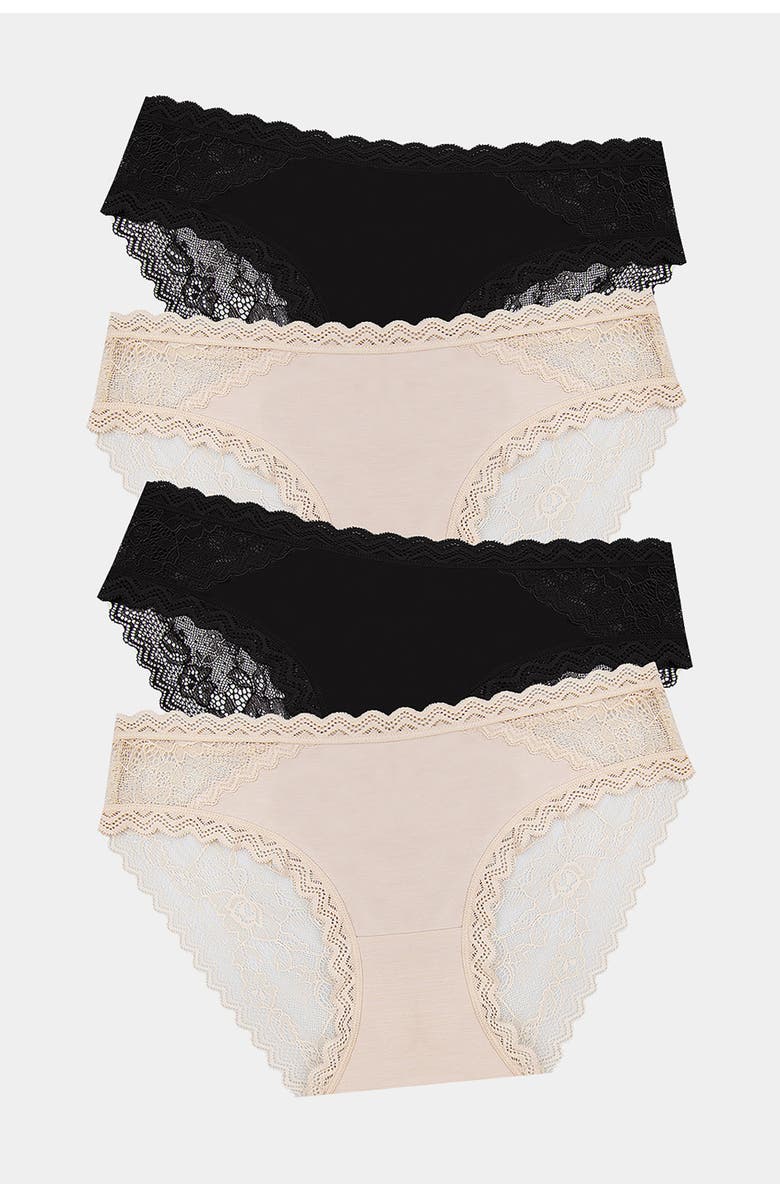 Stripe & Stare Eco Lace Original Knicker Four Pack, Main, color, Black & Sand