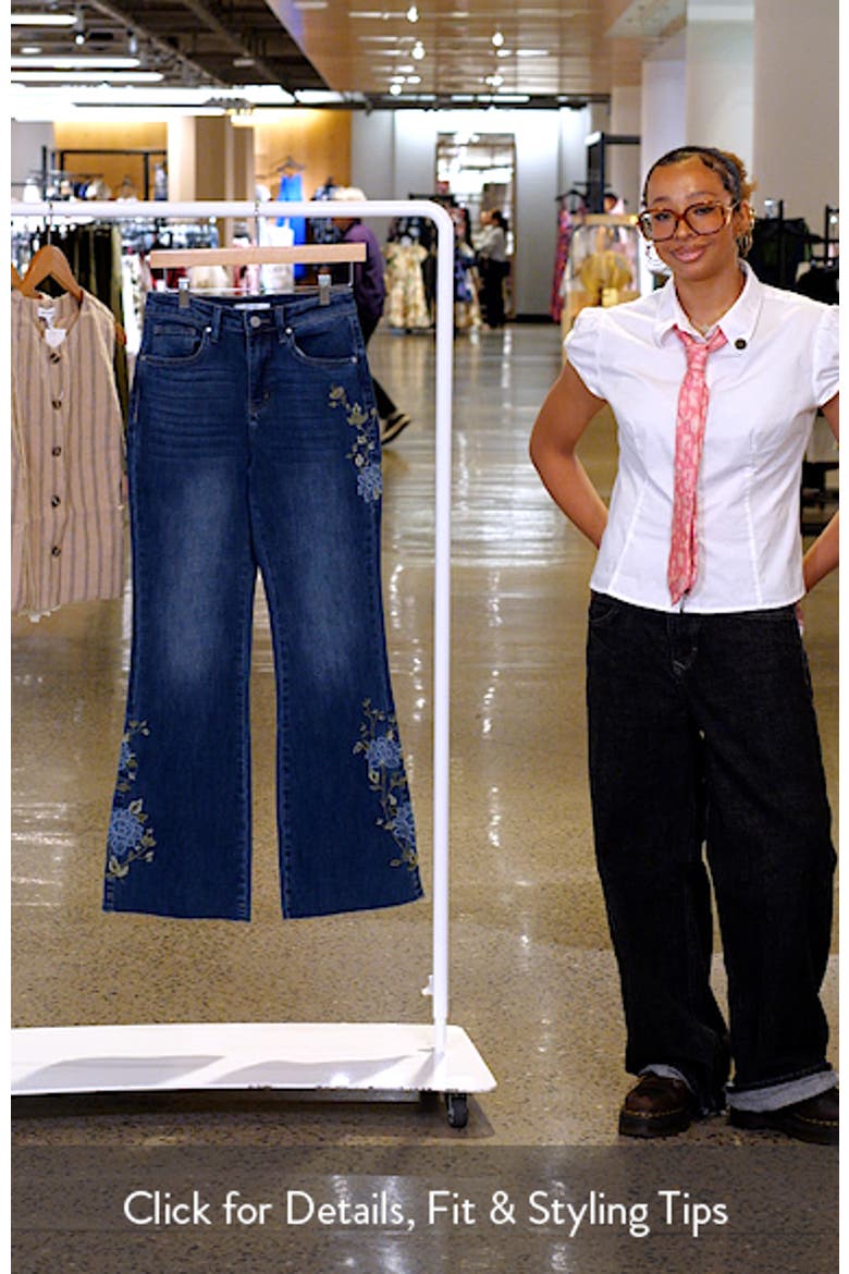Embroidered Raw Hem High Waist Flare Jeans video