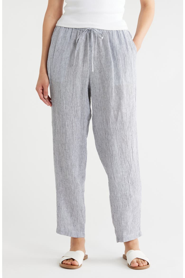Stripe Organic Linen Tapered Ankle Pants, Main, color, INK