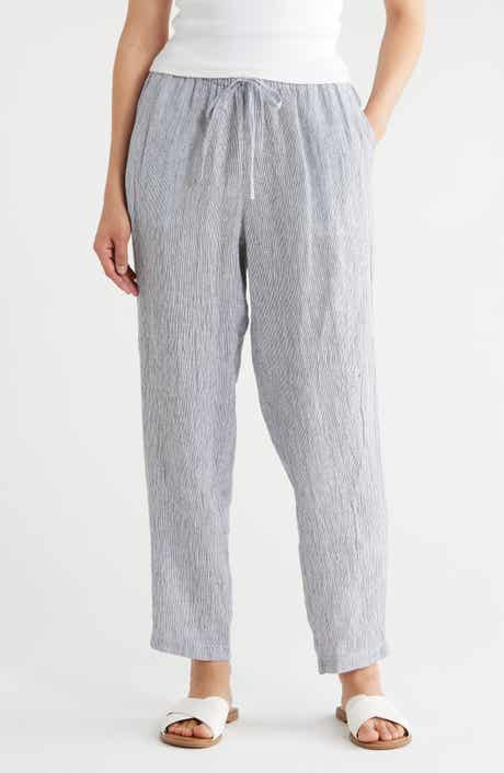 Eileen Fisher Stripe Organic Linen Tapered Ankle Pants