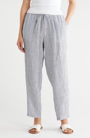 Eileen Fisher Stripe Organic Linen Tapered Ankle Pants
