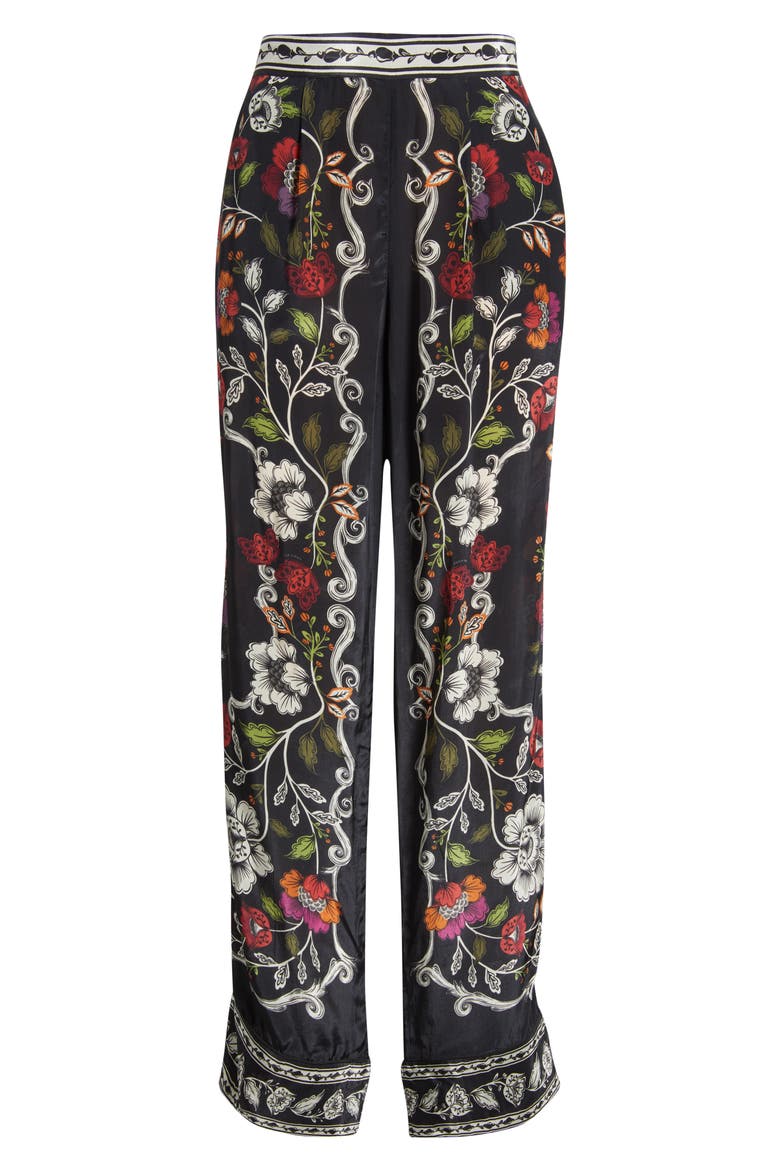 Rococco Floral Straight Leg Pants, Alternate, color, BLACK