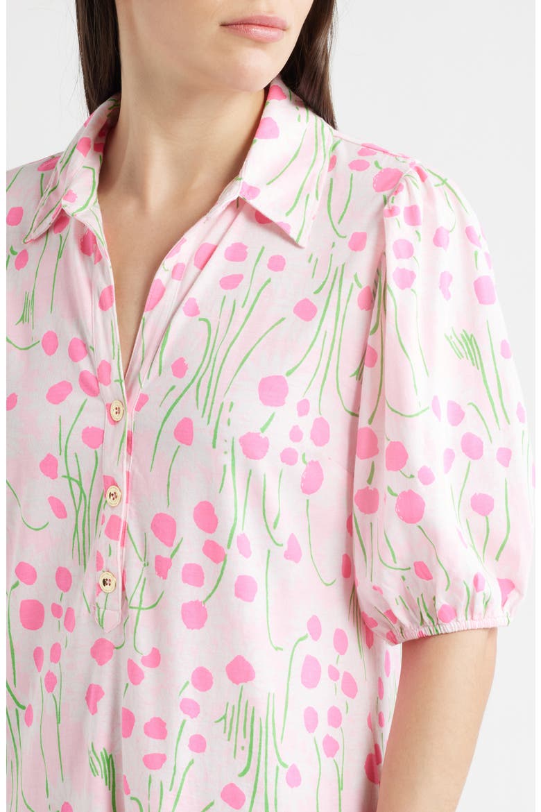 Bingley Drop Waist Puff Shoulder Dress, Alternate, color, CONCH SHELL PINK SUNNY DAISIES