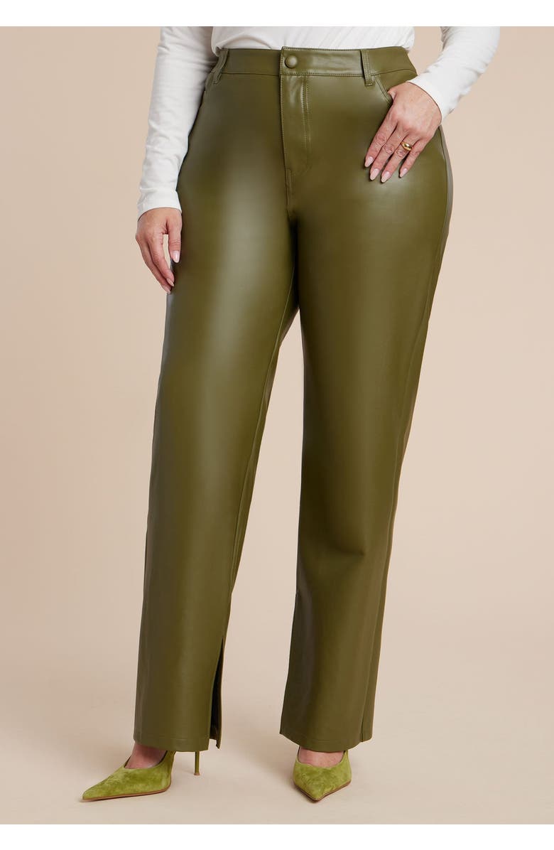 ELOQUII Slit Hem Faux Leather Pant, Main, color, Burnt Olive