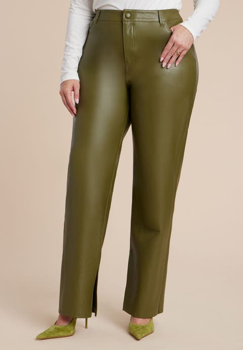 Slit Hem Faux Leather Pant (Plus)