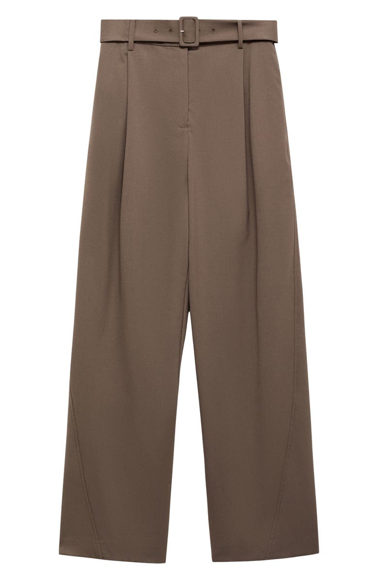 MANGO Oliana Belted Pleated High Waist Pants, Alternate, color, Medium Brown