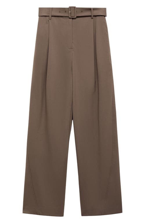 Mango Oliana Belted Pleated High Waist Pants In Medium Brown