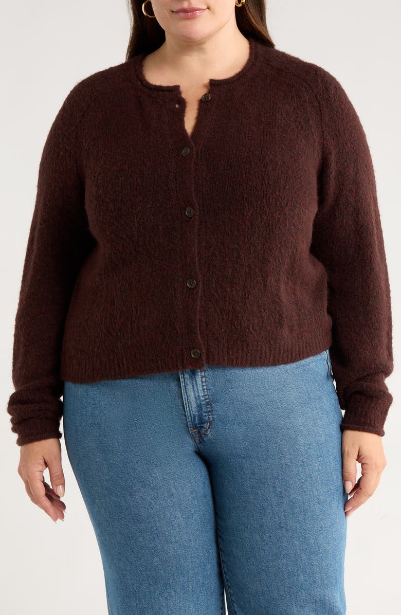 Treasure & Bond Rolled Crewneck Cardigan, Alternate, color, Burgundy Fudge