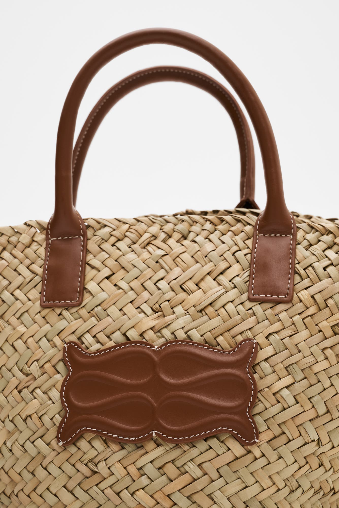 Small Leather Trimmed Straw Tote, Alternate, color, Cognac