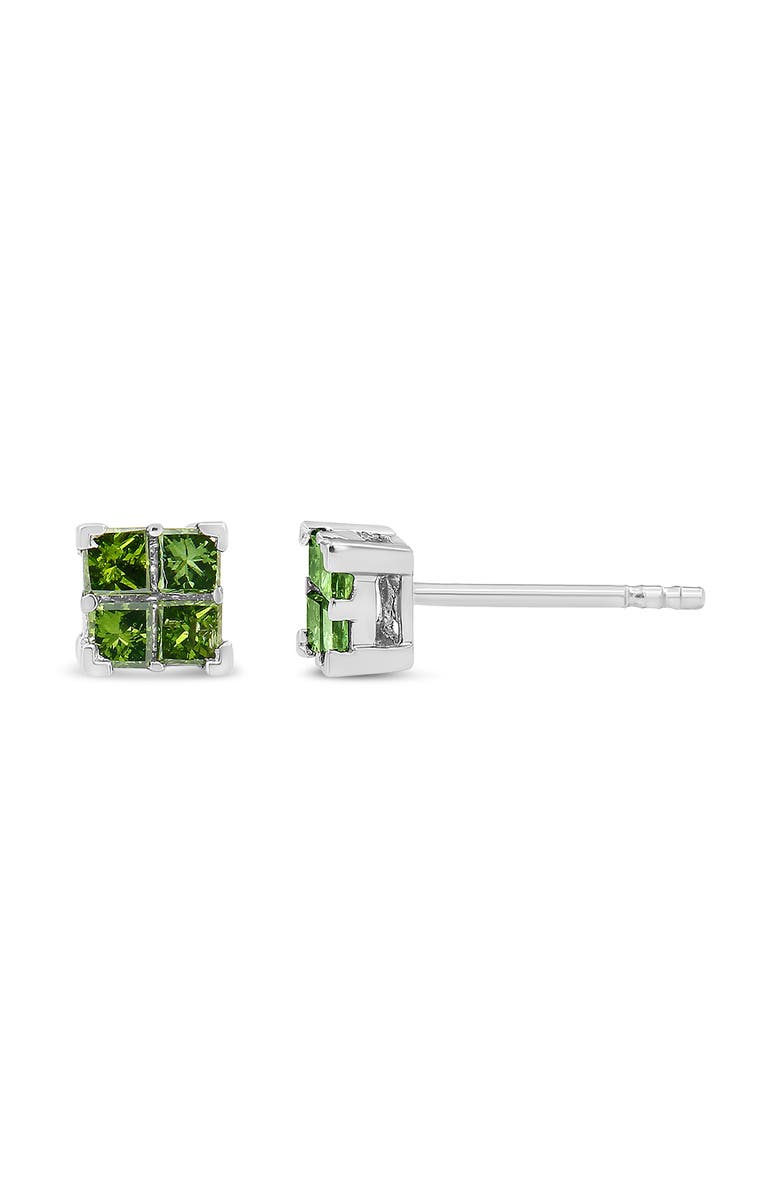 Haus of Brilliance Silver 1/2 Ct Green Princess 4 Stone Composite Quad Stud Earring, Alternate, color, White