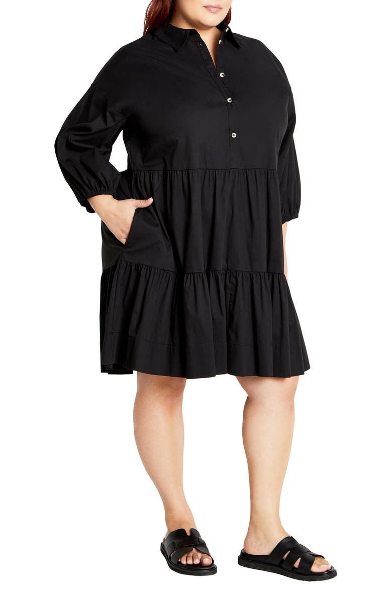 Vanessa Tiered Shirtdress, Alternate, color, BLACK