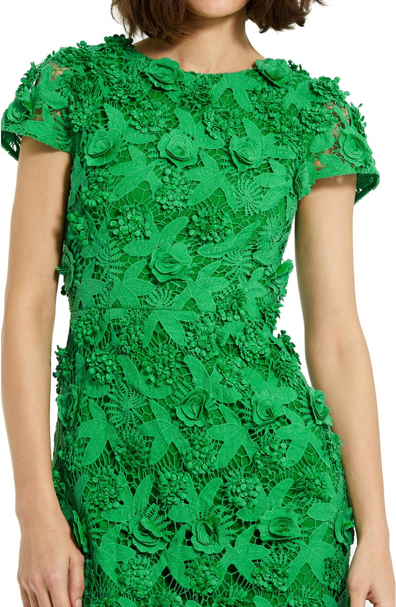 Mac Duggal Lace 3D Flower Fitted Short Sleeve Midi Dress, Alternate, color, Spring Green