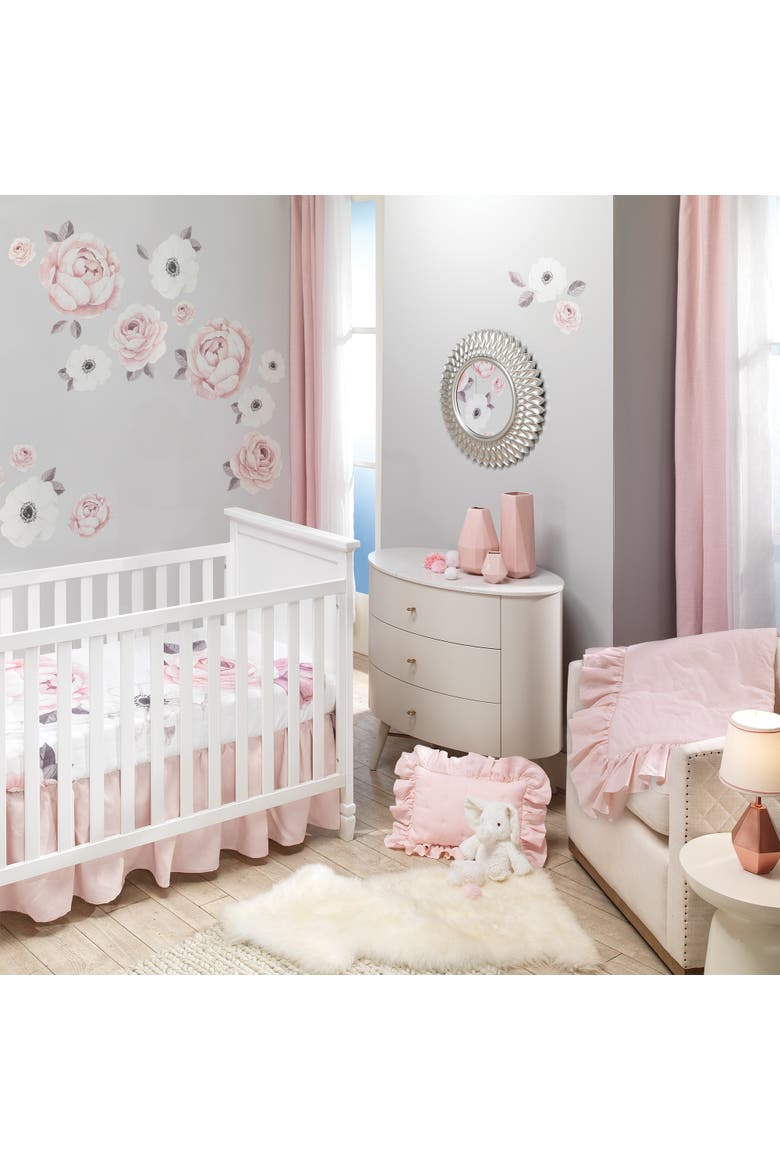 Floral Garden Watercolor Linen 5-Piece Baby Crib Bedding Set, Alternate, color, Pink