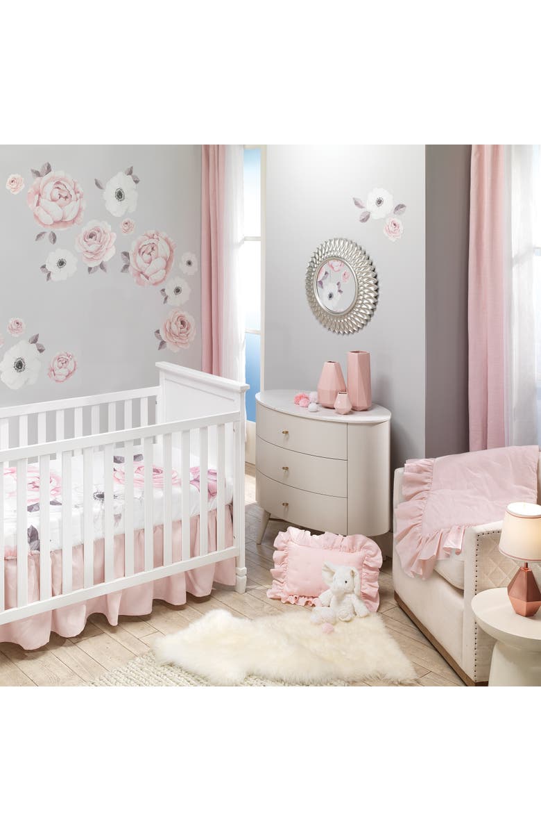 Lambs & Ivy Floral Garden Watercolor Linen 5-Piece Baby Crib Bedding Set, Alternate, color, Pink