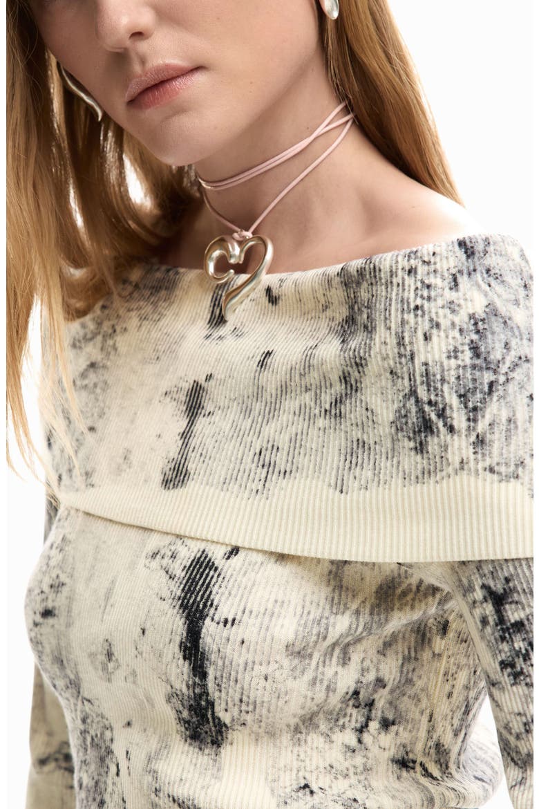 Abstract Print Off the Shoulder Sweater, Alternate, color, ANTHRACITE GRAY