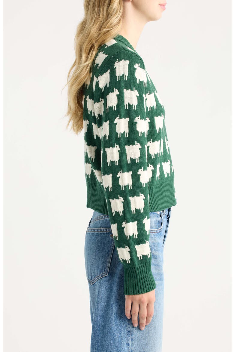 Cropped Sheep Cotton Cardigan, Alternate, color, GREEN