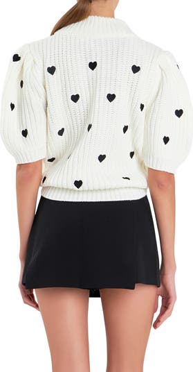 English Factory Heart Embroidered Puff Sleeve Sweater Nordstrom