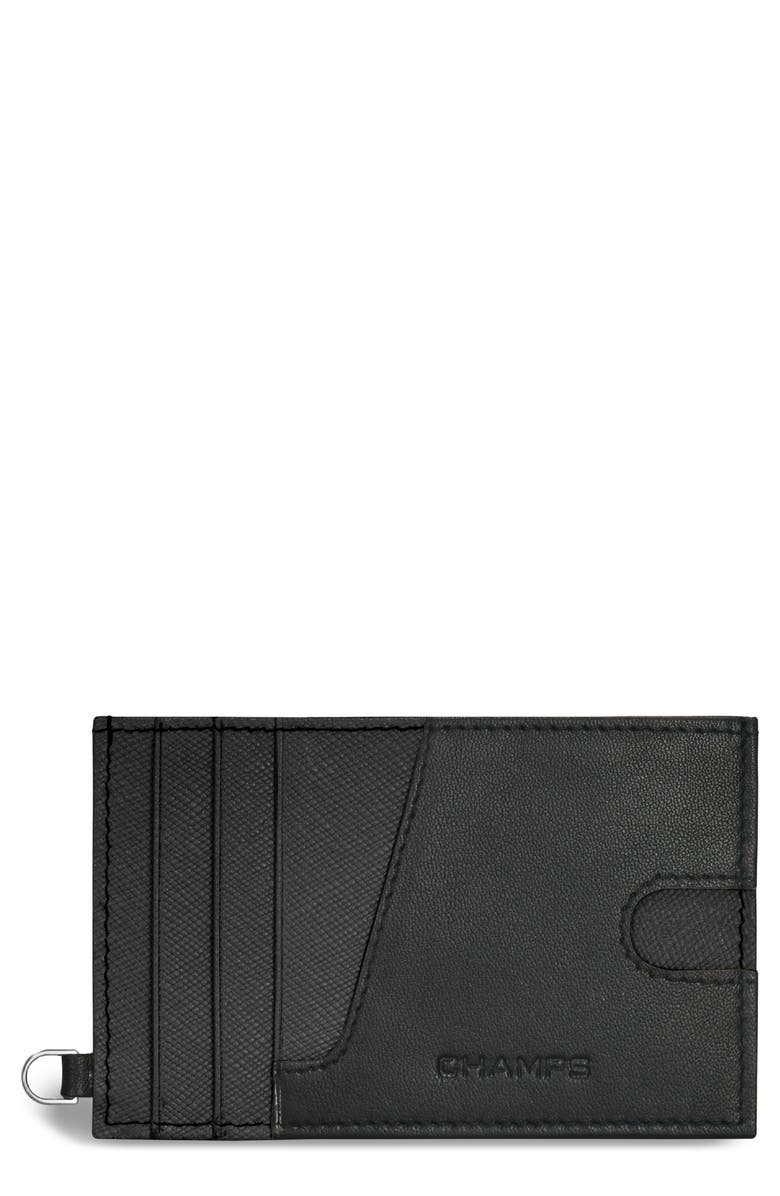 CHAMPS Iconic Leather Card Case, Main, color, Black/ Black