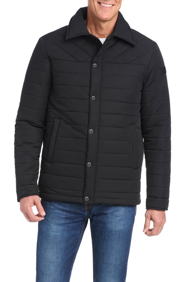 Vince Camuto Quilted Shirt Jacket, Alternate, color, Black