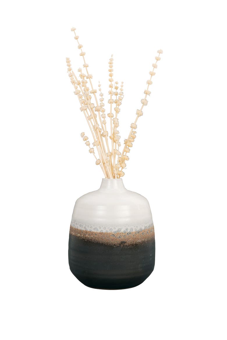 Ombré Ceramic Vase with Reactive Glaze, Black and White, Alternate, color, Brown