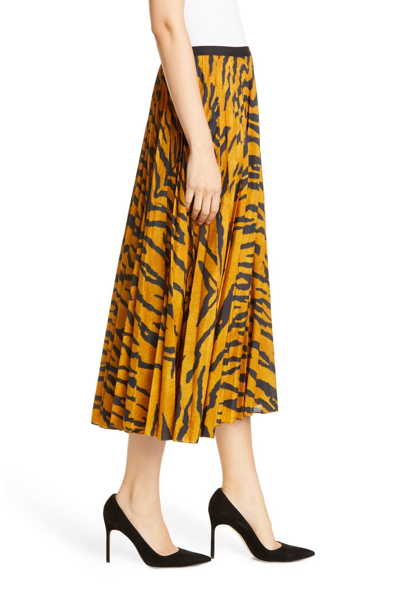 Pleated Tiger Print Voile Midi Skirt, Alternate, color, TIGER