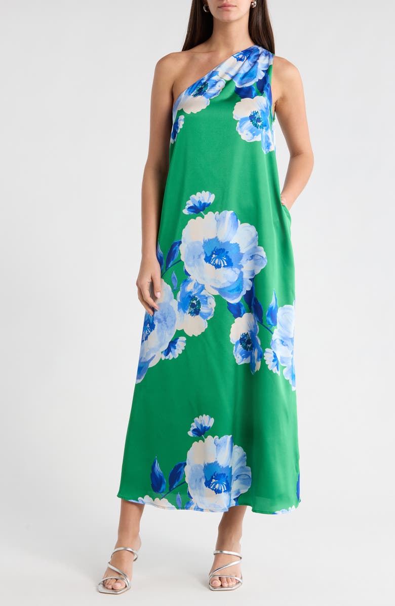 SUGARLIPS Glena Floral One-Shoulder Maxi Dress, Main, color, Green-Blues