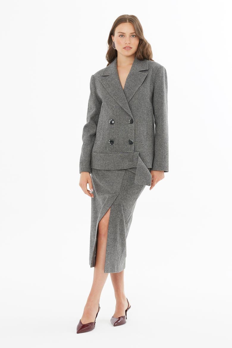Front Button Wool-Blend Cropped Tailored Jacket, Alternate, color, Grey