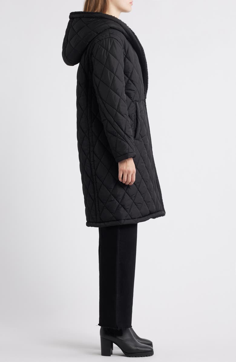 Michael Kors Faux Shearling Lined Quilted Hooded Coat, Alternate, color, Black