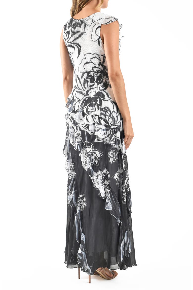 Ruffle Chiffon Cocktail Dress, Alternate, color, EBONY BORDER