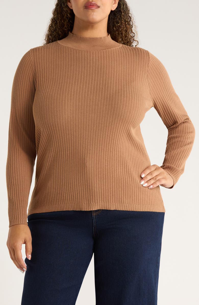 Jones New York Sutton Mock Neck Long Sleeve Cotton Blend Sweater, Main, color, Caramel