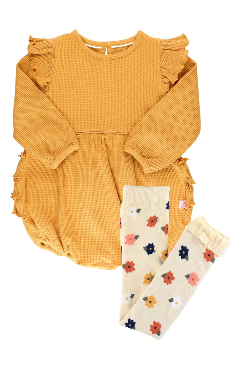 RuffleButts Waffle Bodysuit & Floral Leggings Set, Main, color, 