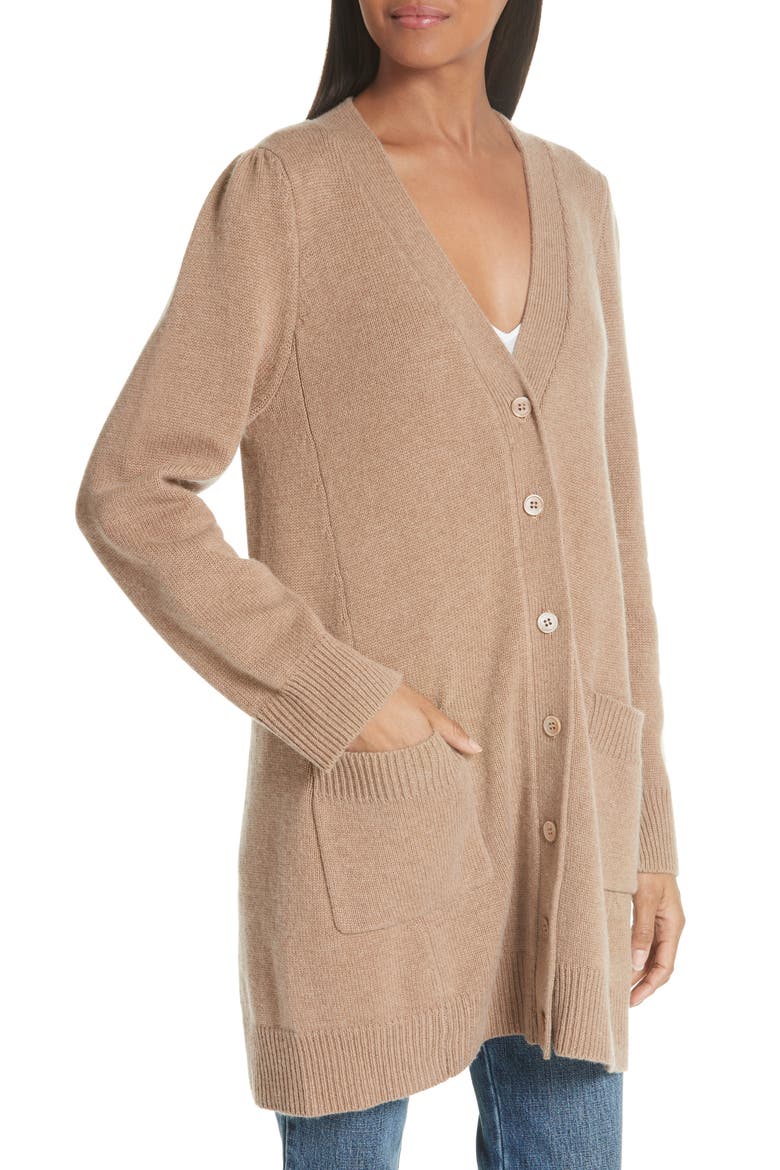 Essentials Wool & Cashmere Boyfriend Cardigan, Alternate, color, OATMEAL