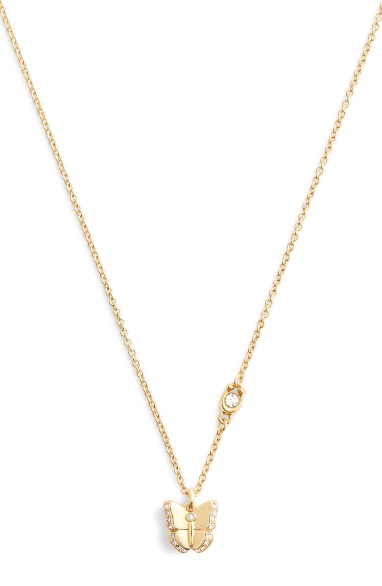 COACH Pavé Butterfly Pendant Necklace, Main, color, Shiny Gold