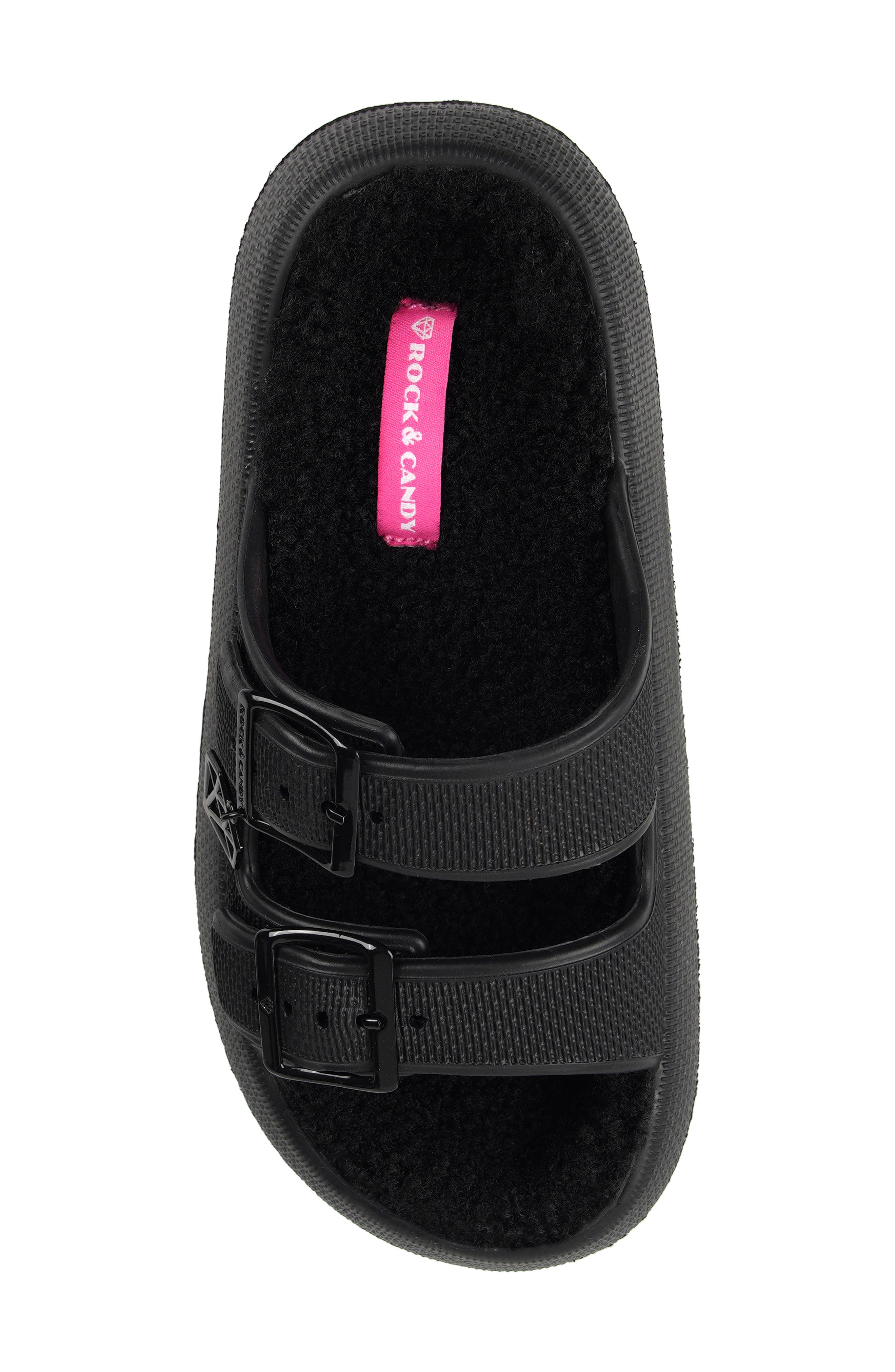 ROCK AND CANDY Faux Shearling Slide Sandal, Alternate, color, Black