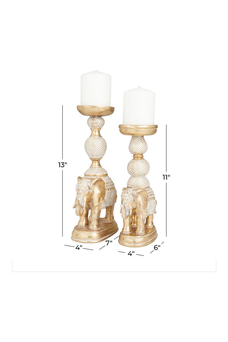 White Polystone Elephant Candle Holder with Whitewash Finish, Alternate, color, GOLD