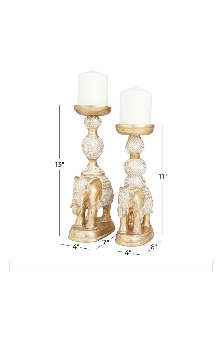 VIVIAN LUNE HOME White Polystone Elephant Candle Holder with Whitewash Finish, Alternate, color, Gold