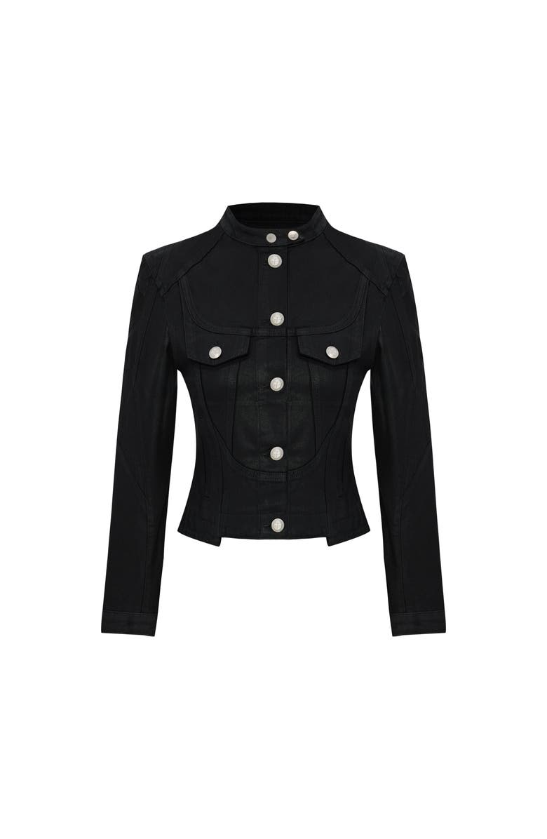 PCFG Pure Cotton Shiny Coated Women Denim Jacket, Main, color, Black