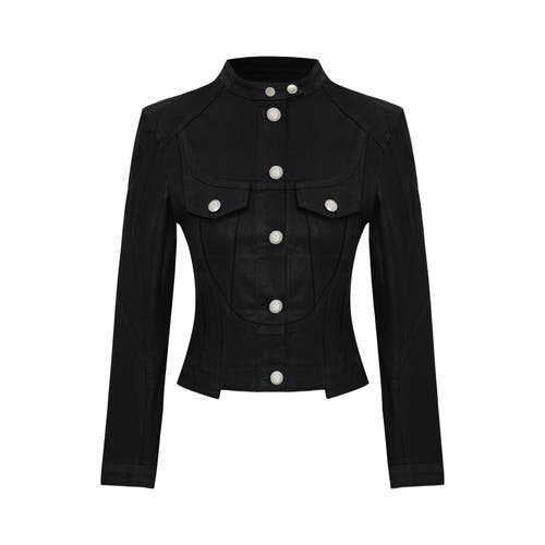 Pcfg Pure Cotton Shiny Coated Women Denim Jacket In Black